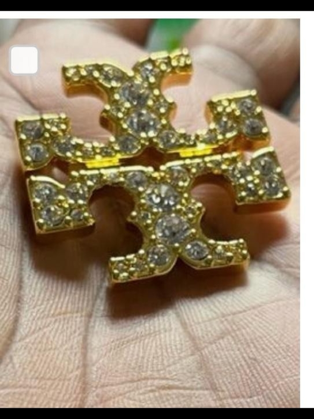 Tory Burch Gold-Tone Pave Logo Brooch with Clear Crystals